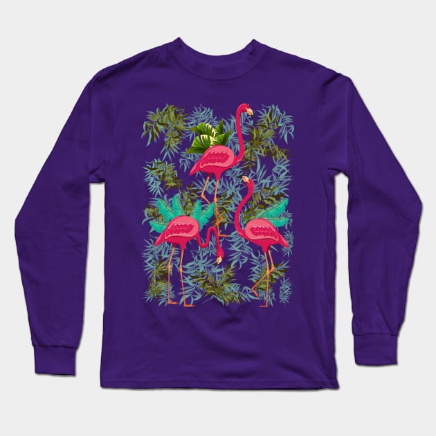 Pink Flamingos Exotic Birds Long Sleeve T-Shirt by BluedarkArt